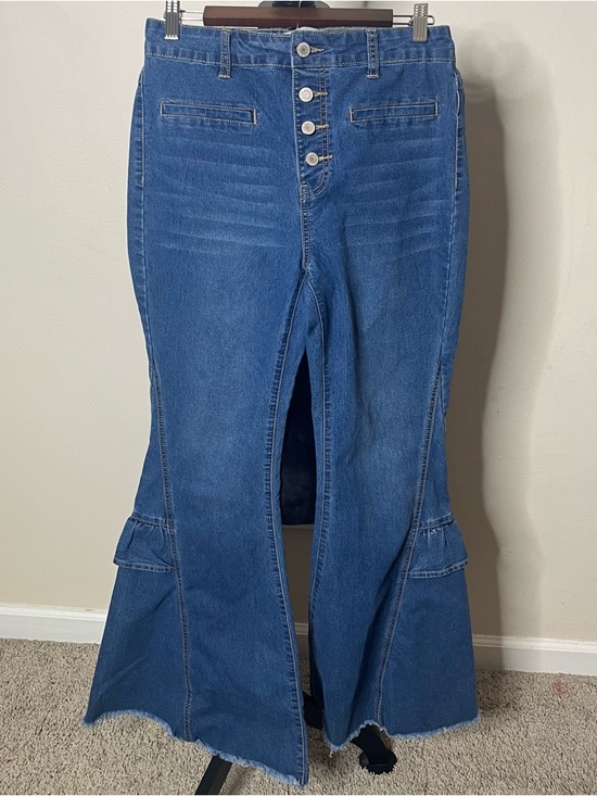 Uniq By Litz Denim - Uniq By Litz Women’s High Rise Button Fly Bell Bottom Ruffle Blue Jeans Sz 29